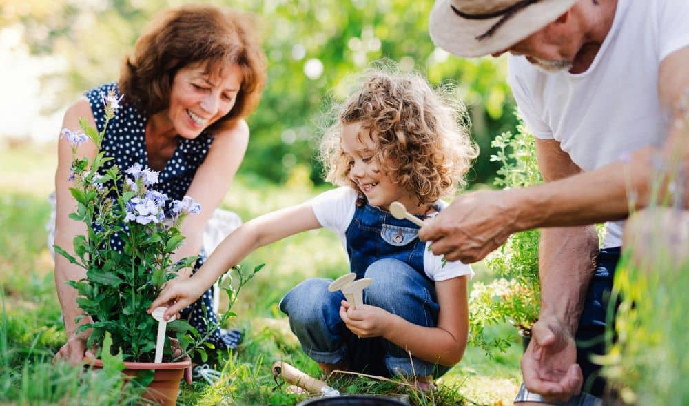 Gardening with grandparents.